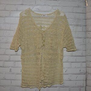 🌼 Vintage Handmade Crochet Cardigan · Women’s Large · Cotton · Button‑Front